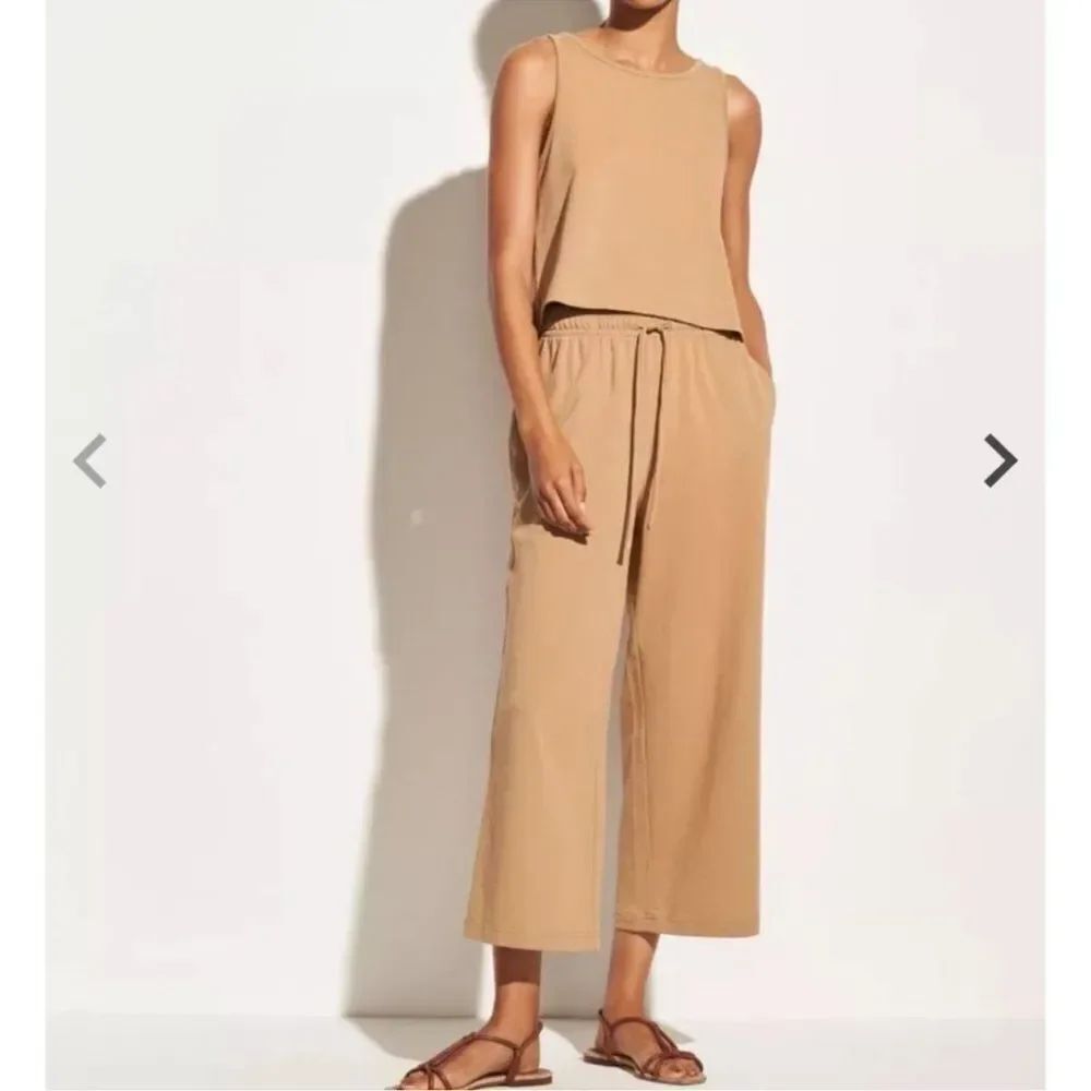 VINCE Cropped Wide Leg Pant in Dune Size XS Tan Tie Waist Drawstring Casual Pant